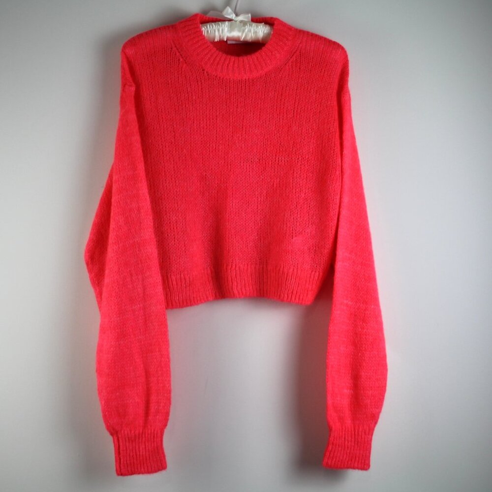 Aritzia TNA Neon Cropped Long Sleeve Crewneck Mohair Blend Semi Sheer Sweater S
